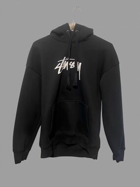 Men's Black Pullover Hoodie with White Script Logo